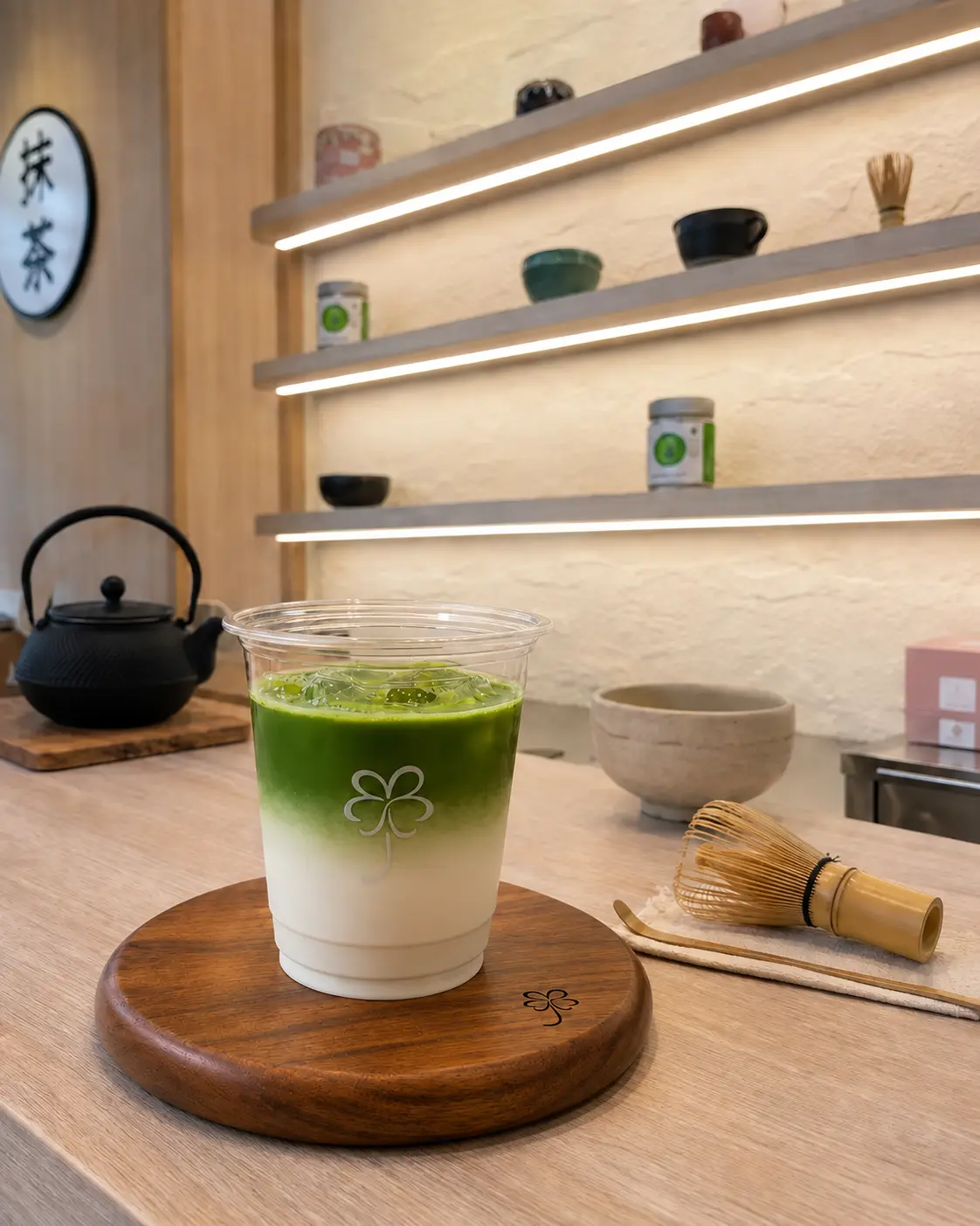 มัทฉะลาเต้แบบแยกชั้นภายในร้าน URIMATCHA