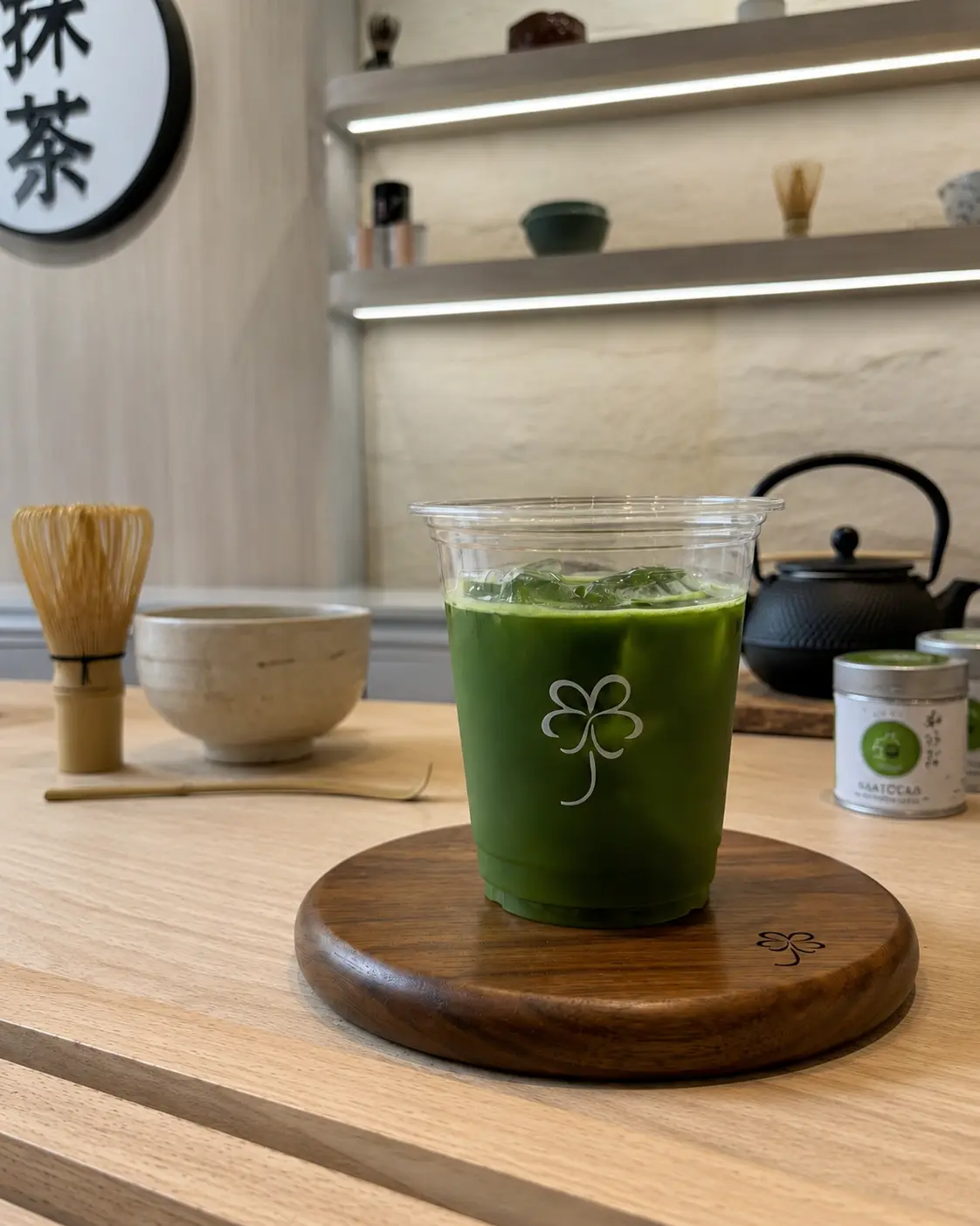 อุสุฉะเย็นภายในร้าน URIMATCHA พร้อมกาน้ำเหล็กนันบุเท็กกิและอุปกรณ์ชงมัทฉะ